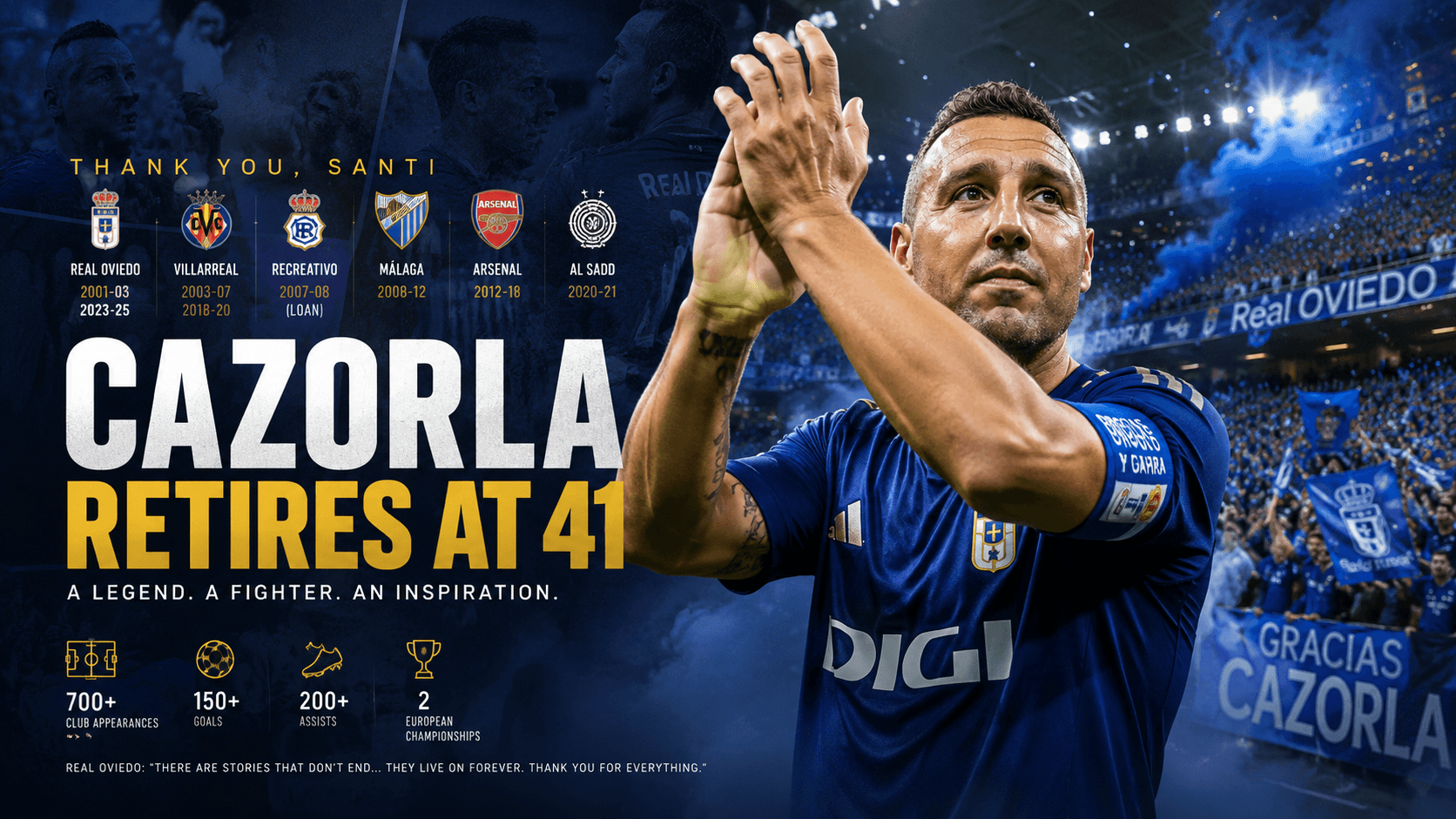 CAZORLA RETIRES AT 41